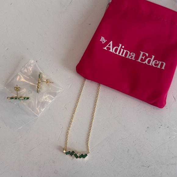 NEW Adina Eden Elegant Green Leaf Necklace and Earring Set - Picture 1 of 2